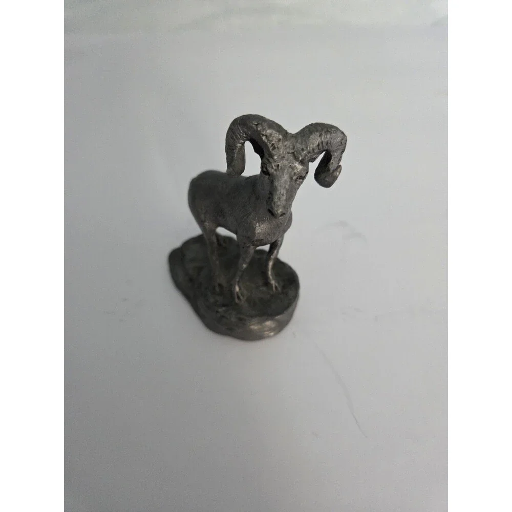 Vintage Cast Pewter Bighorn Ram Figurine Statue
